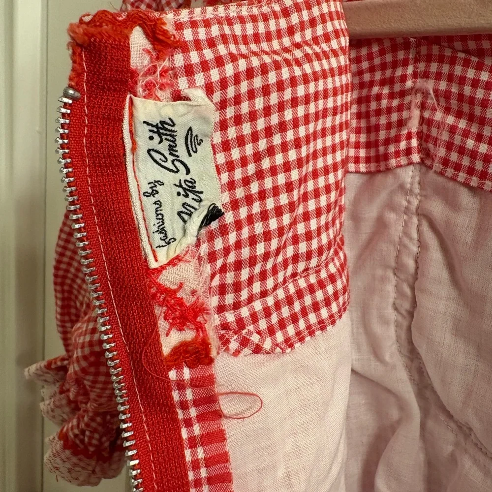 Vintage Nita Smith Red Gingham Embroidered Square Dance Dress Ruffles Lace S - Picture 9 of 10